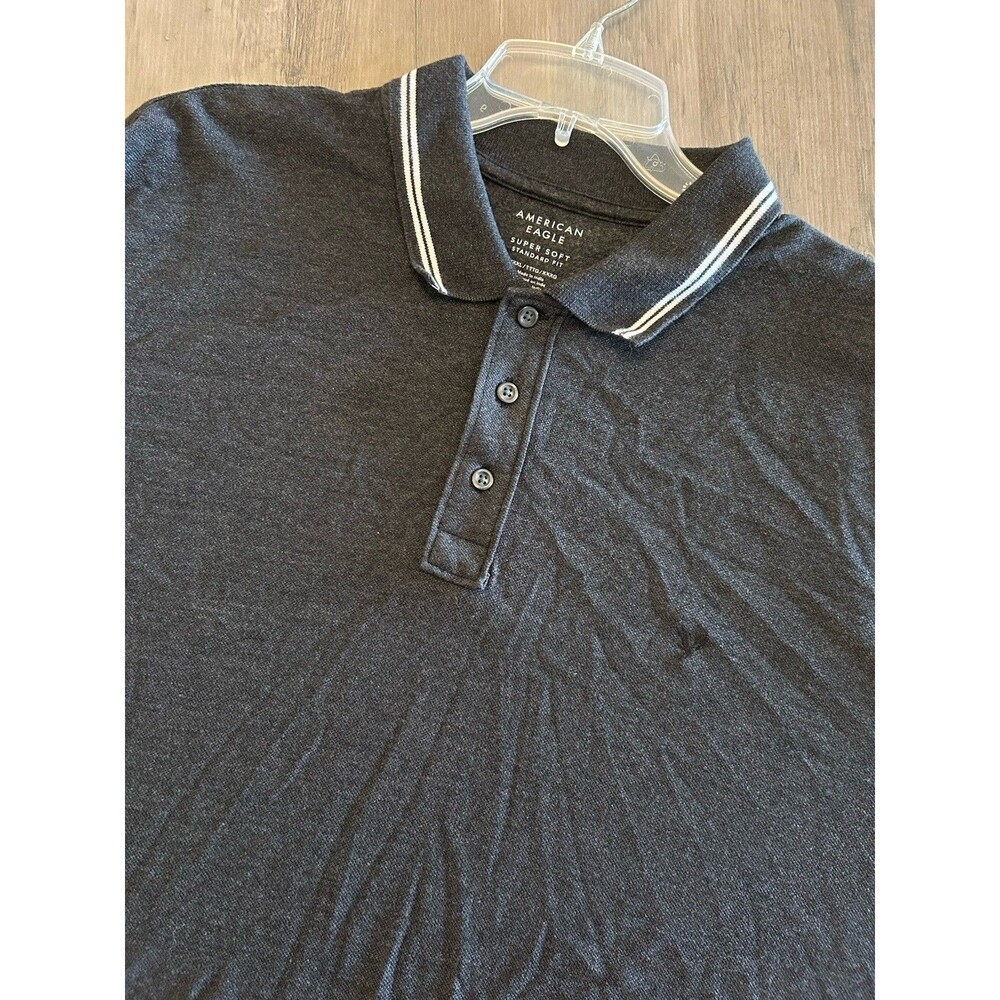 American Eagle Polo Shirt Men's Size XXXL Charcoal Long Sleeve Super Soft